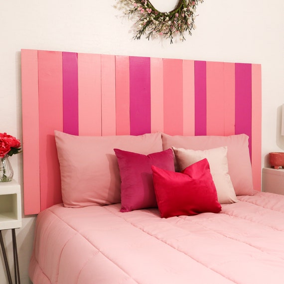 Pink Hysteria Mix Headboard Eclectic Style Solid Wood Furniture Pink Bedroom Gift for Her Kid Headboard Decorative Wall Panel Princess Room