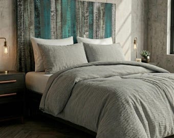 Industrial Headboard, Gothic Bedroom Decor, Wall Mounted Wooden Headboard, Dark Academia Bed, Multicolored Wood Plank Wall Panels