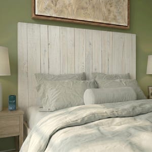 Whitewash Headboard, Coastal Contemporary Style, Vertical Solid Wood Planks image 1