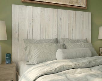 Whitewash Headboard, Coastal Contemporary Style, Vertical Solid Wood Planks