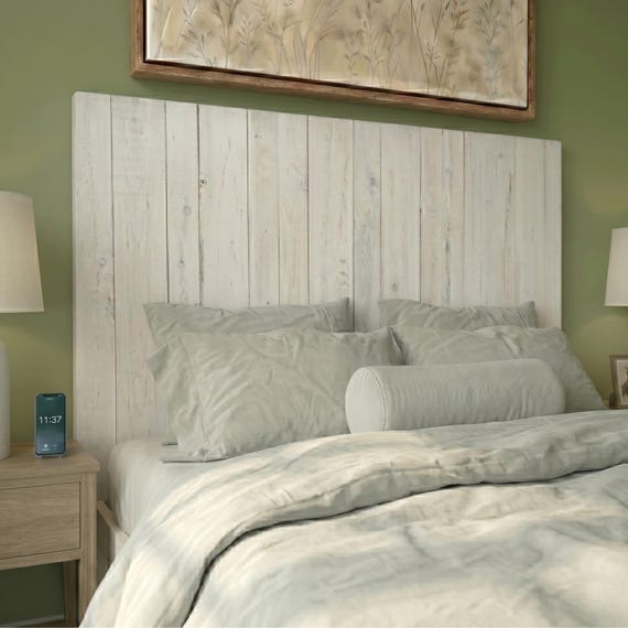 Whitewash Headboard, Coastal Contemporary Style, Vertical Solid Wood Planks