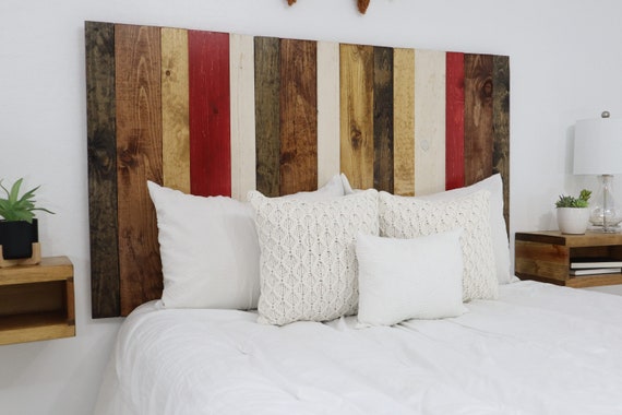 Solid Wood Panel Headboard, Multi Colored Wooden Headboard