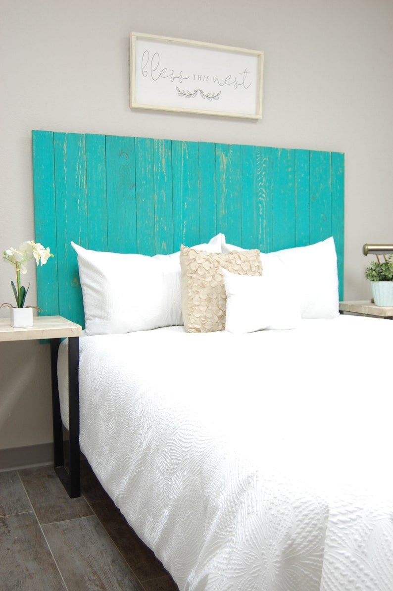 California King Queen Handcrafted King Full Easy Installation Mounts on Wall Hanger Style Twin Turquoise Headboard Weathered