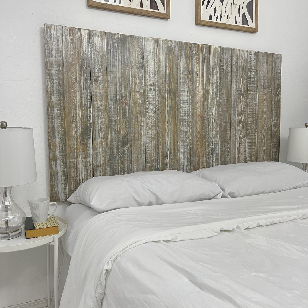 Cabecero de madera maciza con acabado en gris y vetas de madera natural  suaves, paneles montados en la pared hechos a mano, muebles de dormitorio  de ..., image size:1080x1080