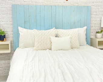 Baby Blue Headboard Cottage Style Wood Panels, Weathered and Distressed Bedroom Furniture, Coastal Cowgirl Home Decor, Barn Reclaim Style