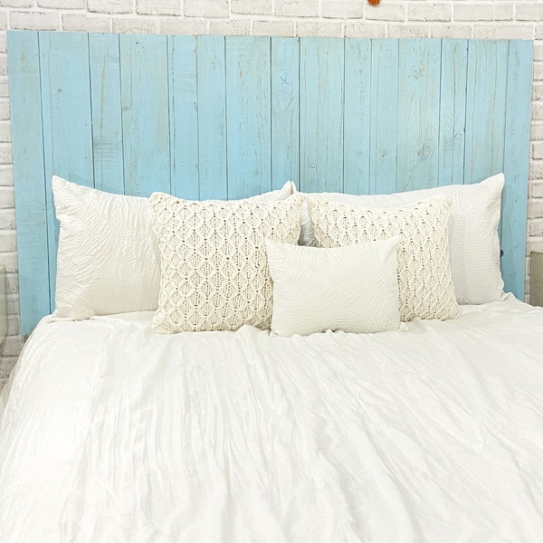 Baby Blue Headboard Cottage Style Wood Panels, Weathered and Distressed Bedroom Furniture, Coastal Cowgirl Home Decor, Barn Reclaim Style