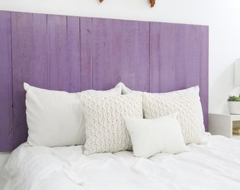 Lavender Headboard Cottage Style Wood Panels, Bedroom Furniture for Girl, Weathered and Distressed Floating Headboard, Purple Bed Home Decor