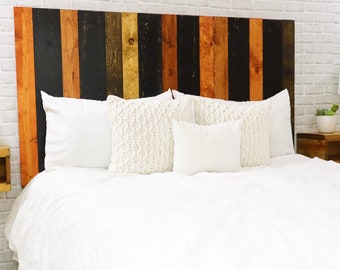 Cabin Headboard Design, Rustic Bedroom Furniture Style, Country Home Decor Wood Wall Panels for Bed, Monarch Orange, Black and Brown Tones