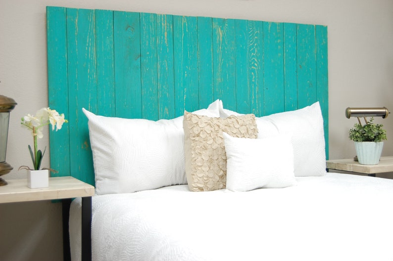 California King Queen Handcrafted King Full Easy Installation Mounts on Wall Hanger Style Twin Turquoise Headboard Weathered