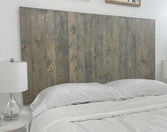 Gray Fog Solid Wood Headboard with Smooth Natural Grain Patterns, Oil-Based, Adjustable Height, Wall Mount, Rustic Coastal Bedroom Furniture