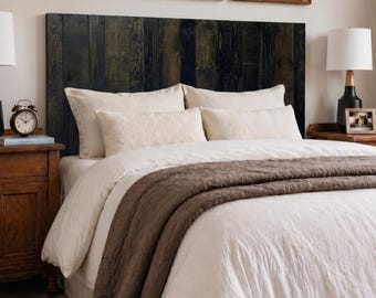 Barn Walls Black Barrel Solid Wood Headboard with Smooth Natural Wood Grain, Handcrafted Wall Mounted Panels, Rustic Modern Bedroom