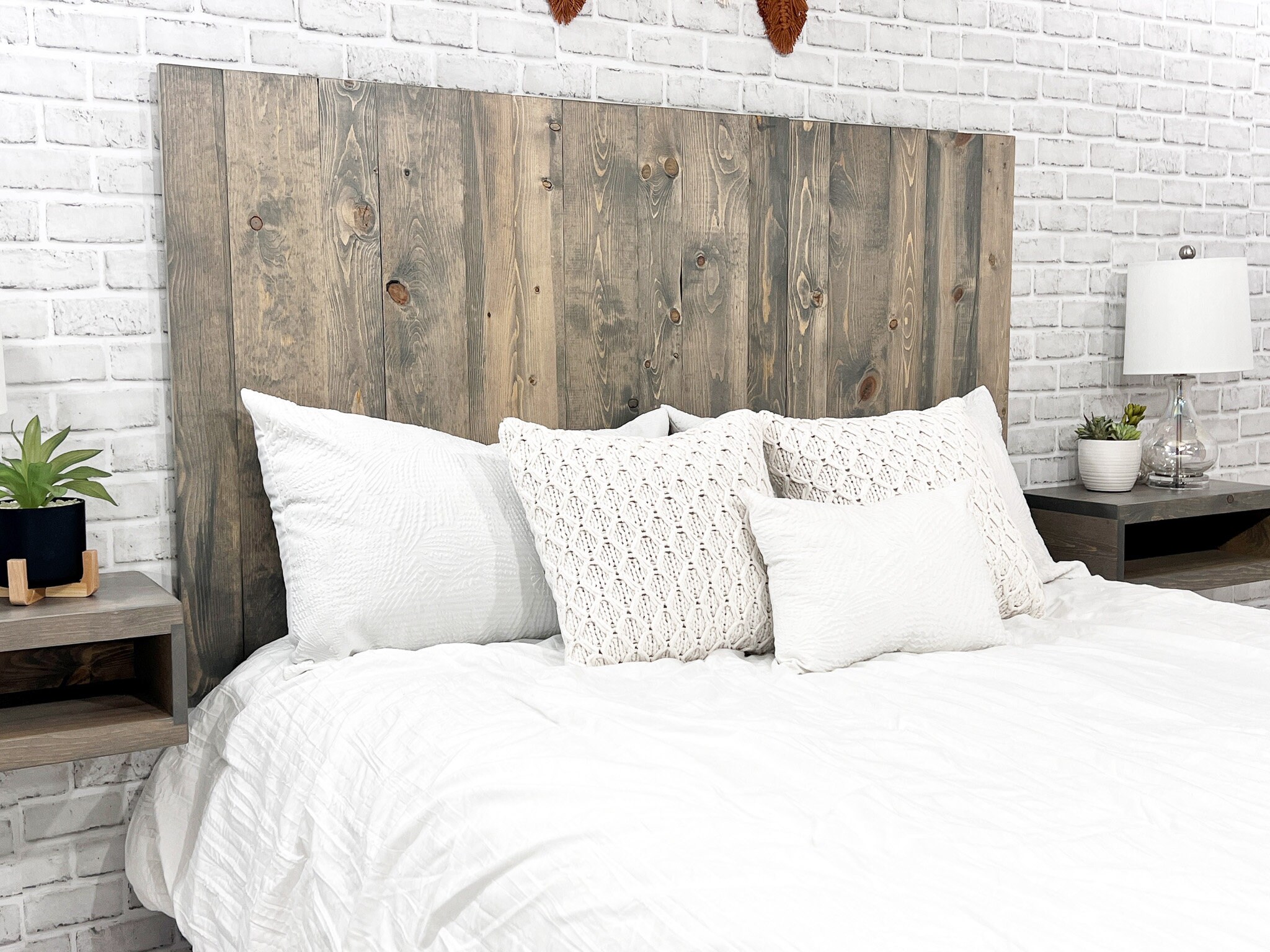 Light grey cheap wood headboard