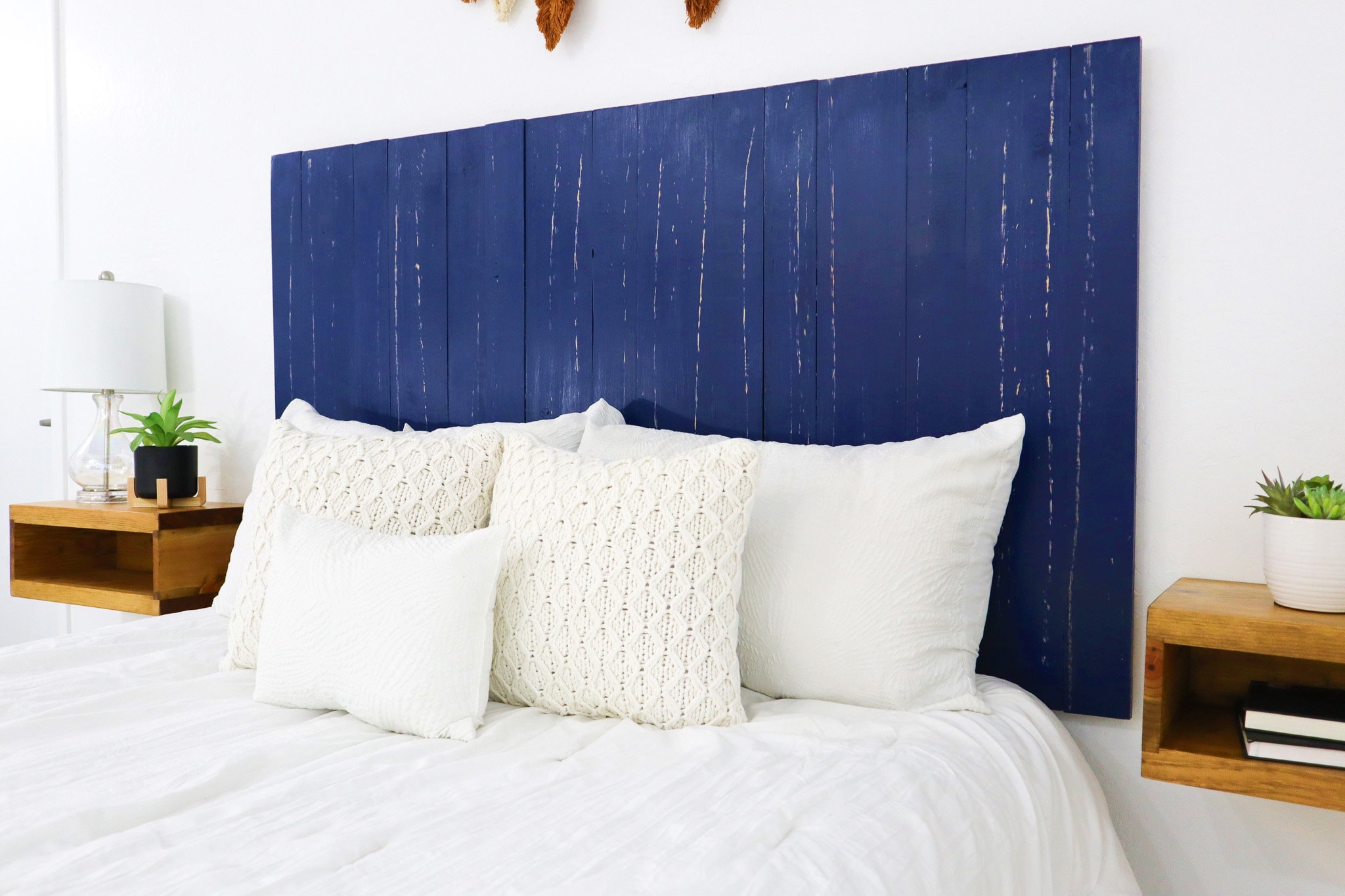 Navy Blue Headboard Solid Wood, Rich Blue Bedroom Furniture, Coastal ...