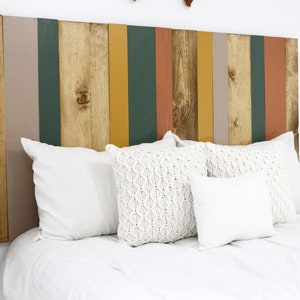 Multicolored Earth Tone Headboard, Bohemian Style Real Solid Wood Panels, Hang or Lean and Stick on Wall, Bedroom Furniture Boho Chic Design