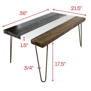 Thick and Heavy Solid Wood All Terrain Mix Coffee Table. Metal Hairpin Legs. Modern, Rustic, Boho, Industrial, Farmhouse Style. image 8
