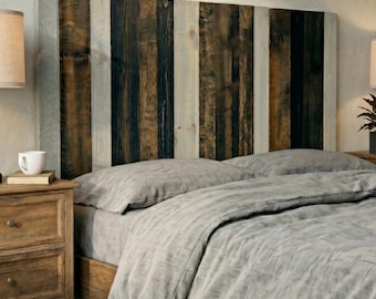 Outpost Bold Wood Headboard, Urban Rustic Blue Black Brown Wooden Panel Bed, Modern Industrial Bedroom Furniture, Robust Floating Headboard