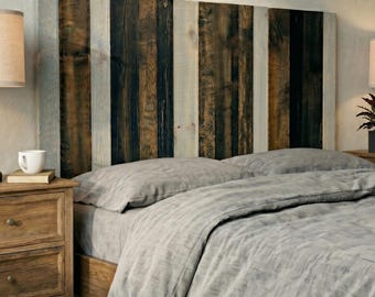 Outpost Bold Wood Headboard, Urban Rustic Blue Black Brown Wooden Panel Bed, Modern Industrial Bedroom Furniture, Robust Floating Headboard