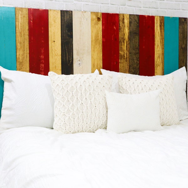 Sugar Mix Headboard Eclectic Style Solid Wood Furniture Kids Room Home Decor Bedroom Rustic Headboard Red Turquoise Brown Antique White Bed