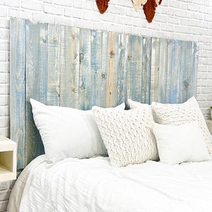 Blue Powderwash Farmhouse Headboard, Coastal Cowgirl Bedroom Furniture Style, Cottage Home Decor Wall Panels for Bed, Real Wood Headboard