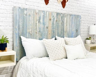 Blue Powderwash Farmhouse Headboard, Coastal Cowgirl Bedroom Furniture Style, Cottage Home Decor Wall Panels for Bed, Real Wood Headboard