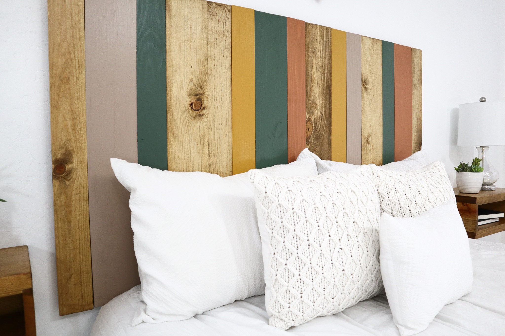 Multi colored wood headboard deals