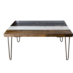 Thick and Heavy Solid Wood All Terrain Mix Coffee Table. Metal Hairpin Legs. Modern, Rustic, Boho, Industrial, Farmhouse Style. image 5