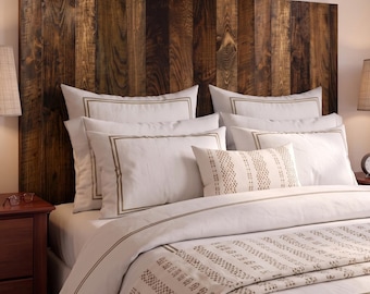 Dark Brown Wood Headboard, Deep Espresso Stained Solid Pine Wall Panel Bed, Modern Rustic Bedroom Furniture, Floating Wall Mounted Headboard