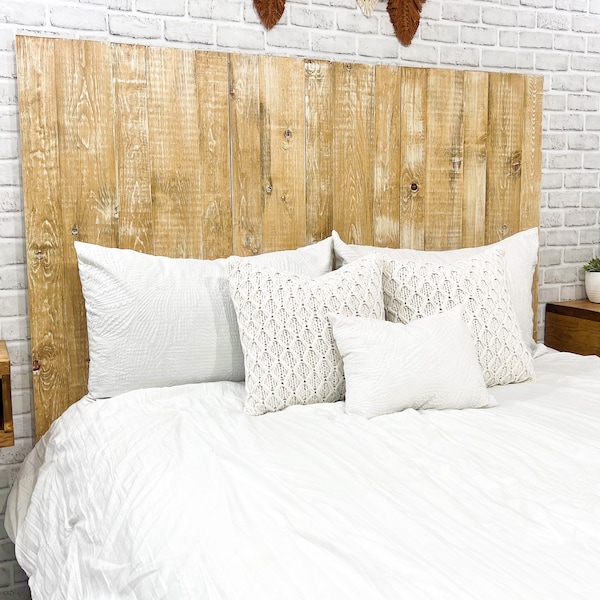 Boho Whitewash Headboard, Bohemian Style Bedroom Furniture, Neutral Colors Home Decor, Scandinavian Trend Design, Minimalist Real Wood Panel