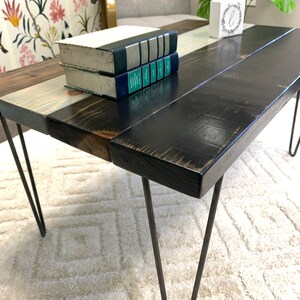 Thick and Heavy Solid Wood All Terrain Mix Coffee Table. Metal Hairpin Legs. Modern, Rustic, Boho, Industrial, Farmhouse Style. image 2