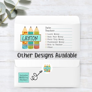 School Money Envelope, Lunch Money, School Supplies, School Organizer, Personalized Envelopes for School