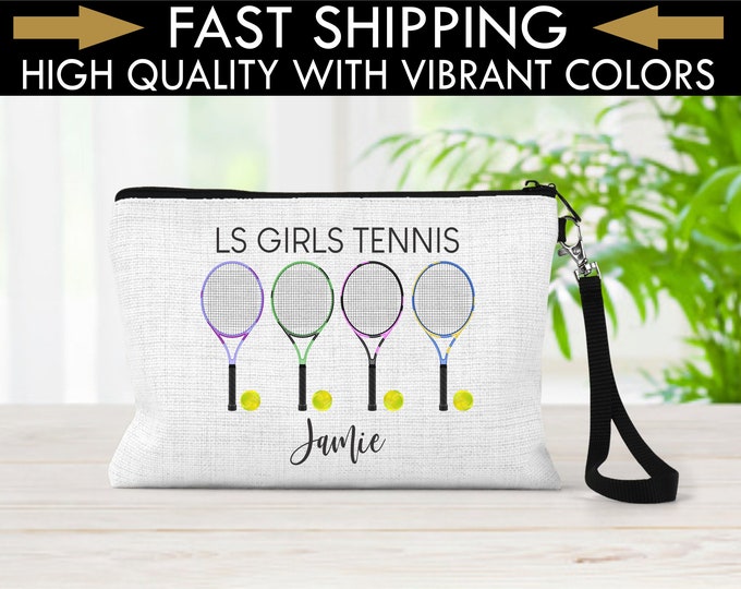 Personalized Tennis Bag, Personalized Tennis Make Up Bag, Custom Tennis Toiletry Bag, Tennis Gift Ideas, Tennis Wristlet, Tennis Team Gift