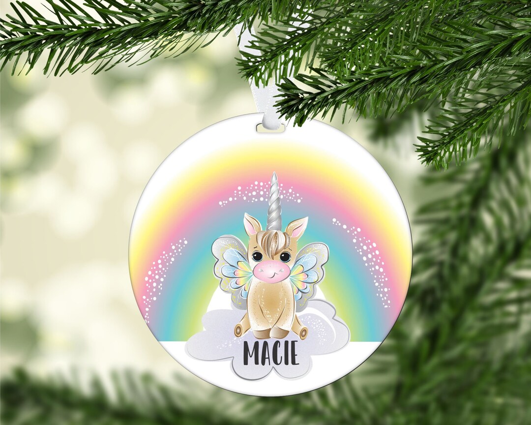 Personalized Rainbow Unicorn Ornament, Kids Personalized Ornament