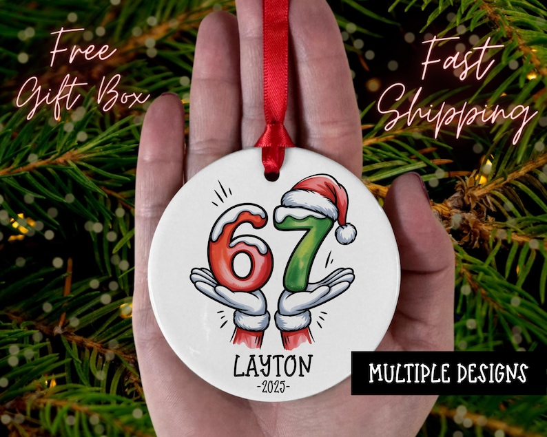 Personalized Six Seven Christmas Ornament, Custom 6 7 Funny Keepsake for kids, Family, Trending Six Seven, Six Seven Gift, 6 7 Ornament image 1