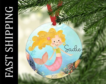 Personalized Mermaid Ornament, Mermaid  Ornament, Watercolor Mermaid Gift, Girls Ornament, Mermaid Lover Gift