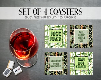 Mahjong Coaster Set, Custom Mahjong Party Coasters, Mahjong Game Drink Coasters, Mahjong Gifts, Mahjong Game Night Accessories, Mahjong