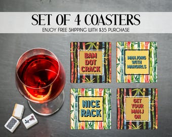Mahjong Coaster Set, Custom Mahjong Party Coasters, Mahjong Game Drink Coasters, Mahjong Gifts, Mahjong Game Night Accessories, Mahjong