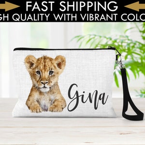 Personalized Lion Makeup Bag, Lion Bag, Lion Makeup Organizer, Toiletry Bag, Zipper Pouch, Lion Gift, Lion Lover