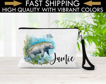 Personalized Manatee Makeup Bag,  Manatee Bag, Sea Cow Makeup Organizer, Toiletry Bag, Zipper Pouch,Manatee Gift, Manatee Lover