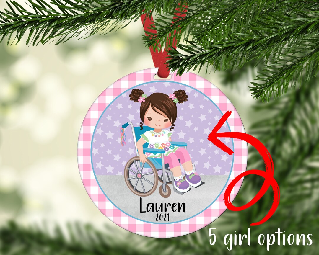 Special Needs Ornament, Personalized Girl in Wheelchair Ornament, Girl