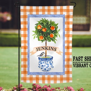 Personalized Chinoiserie Garden Flag, Orange Tree Flag, Porch Décor, Yard Flag, Chinoiserie Lover Gift, Personalized Gift, Farmhouse Flag