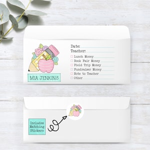 School Money Envelope, Lunch Money, School Supplies, School Organizer, Personalized Envelopes for School, School Form Envelope, Rainbow Gift