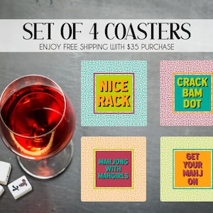 Mahjong Coaster Set, Custom Mahjong Party Coasters, Mahjong Game Drink Coasters, Mahjong Gifts, Mahjong Game Night Accessories, Mahjong