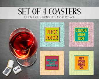 Mahjong Coaster Set, Custom Mahjong Party Coasters, Mahjong Game Drink Coasters, Mahjong Gifts, Mahjong Game Night Accessories, Mahjong