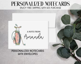 Golf Notecard Gift Set, Golf Stationary, Flat Notecard Set, Personalized Notecards, Personalized Gifts, Golf Gifts
