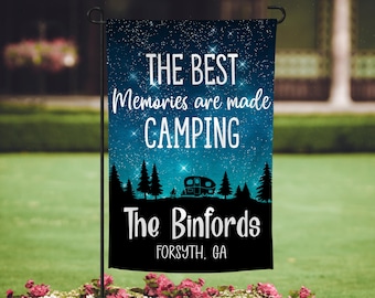 Personalized Camping Flag, Flag for Camp Site, RV Campsite Flag, The Best Memories Are Made Camping, Welcome To Our Campsite, Camping Gift
