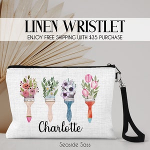 Gift for Artist, Personalized Paint Brush Bag, Art Lover, Floral Paintbrush Pouch, Zipper Pouch for Artist, Paint Bag, Art Bag