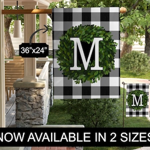 Personalized House Flag, Initial Garden Flag, House Flag, Garden Decor, House Welcome Flag, Farmhouse Style Flag, Boxwood Flag, Wreath Flag