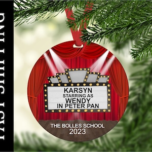 Theater ornament, Actor Actress Ornament, Personalized Broadway Ornament, Personalized now Playing Ornament, Personalized Marquee Ornament