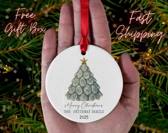 Personalized Watercolor Oyster Shell Christmas Tree Ornament, Coastal Ceramic Holiday Keepsake, Oyster Shell Ornament, Beach Ornament