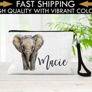 Personalized Elephant Makeup Bag,  Elephant Bag, Elephant Makeup Organizer, Toiletry Bag, Zipper Pouch, Elephant Gift, Elephant Lover